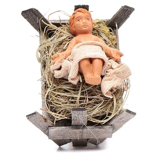 Baby in wooden cradle 10cm, Nativity figurine 1