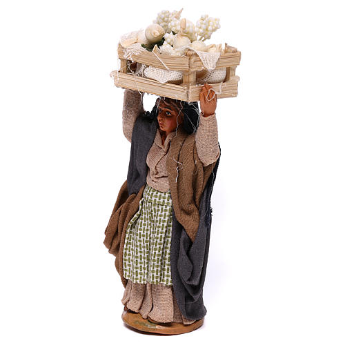 Woman carrying flowers box on head 10cm, Nativity figurine 2