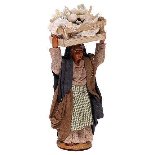 Woman carrying flowers box on head 10cm, Nativity figurine 3