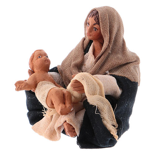 Sainte Vierge assise avec enfant dans les bras 10 cm crèche napolitaine 2