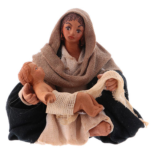 Maryja siedząca z Dzieciątkiem w ramionach 10 cm szopka neapolitańska 1