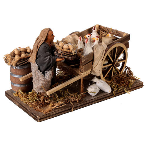 Man with handcart and hens 10cm, Nativity figurine 3