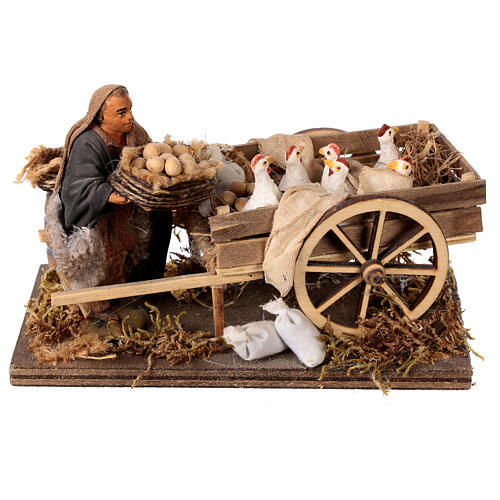 Man with handcart and hens 10cm, Nativity figurine 1