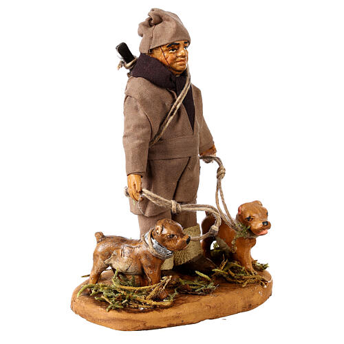 Statuina Presepe Cacciatore Con Cane 12 Cm - Ghisa Effetto Legno, Dipinta A Mano