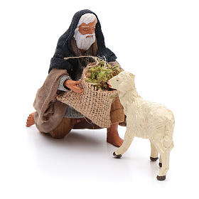 Fontanini - Pastore In Ginocchio Con Pecora Per Presepe - 12 Cm - Dipinto A Mano