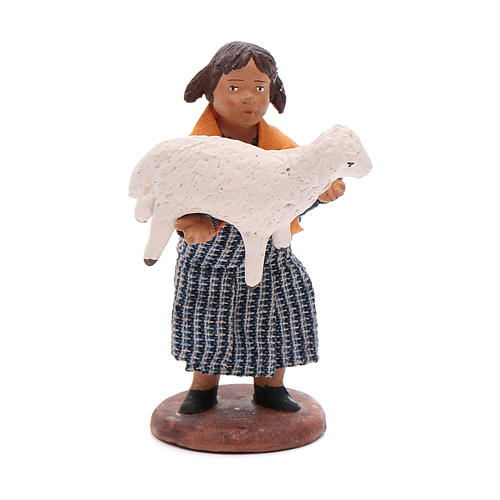 Jeune fille avec mouton à bras 12 cm crèche napolitaine 1