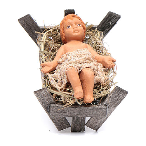Baby in wooden cradle 12cm Neapolitan Nativity 1