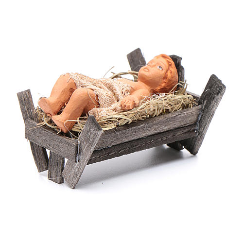 Menino Jesus com berço madeira para presépio napolitano com figuras 12 cm altura média 2