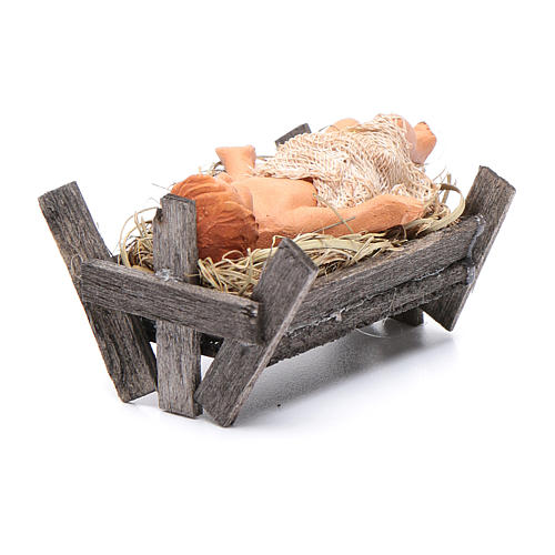 Menino Jesus com berço madeira para presépio napolitano com figuras 12 cm altura média 4