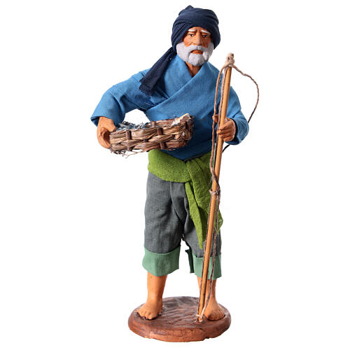 Pescatore anziano con cesto 16 cm presepe napoletano 1