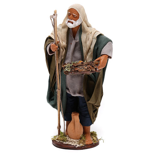 Pescador idoso com cesta para presépio napolitano com figuras 14 cm altura média 3