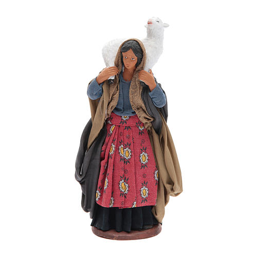 Frau mit Schaf auf Schulter neapolitanische Krippe 14cm 1