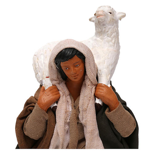 Pastorinha com ovelha nos ombros para presépio napolitano com figuras 14 cm altura média 2