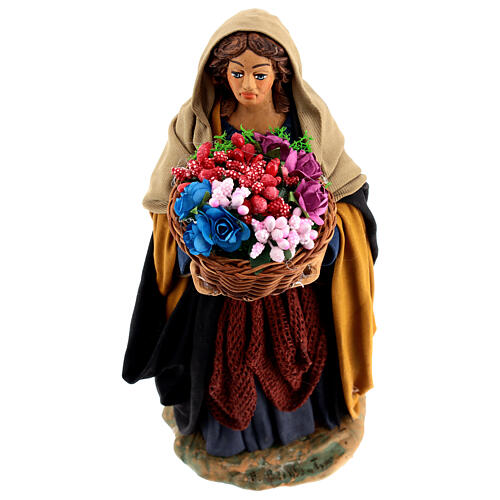 Mulher com cesta de flores 24 cm presépio Nápoles 2