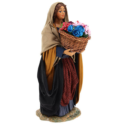 Mulher com cesta de flores 24 cm presépio Nápoles 4