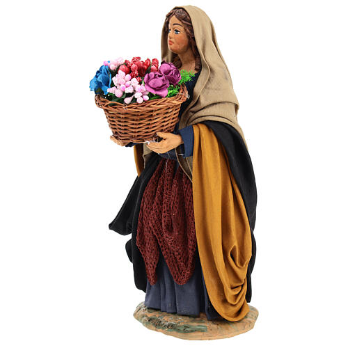 Woman with flowers basket cm Neapolitan Nativity figurine 3
