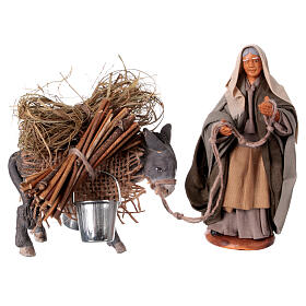 Donna con asino bardato 10 cm presepe napoletano