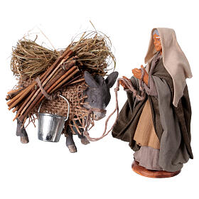 Donna con asino bardato 10 cm presepe napoletano