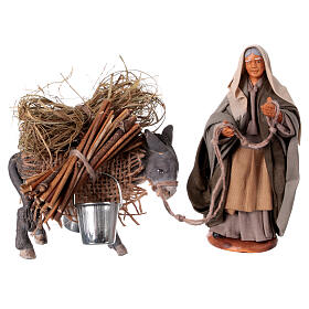 Woman with harnessed donkey 10 cm  for Neapolitan nativity scene