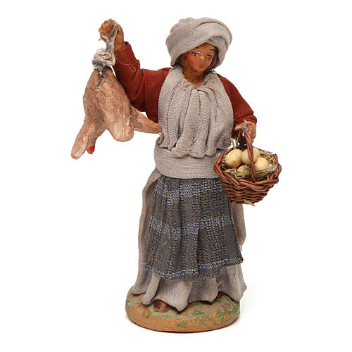 Mujer con gallina colgada y cesto de huevos 12 cm belén napolitano 1