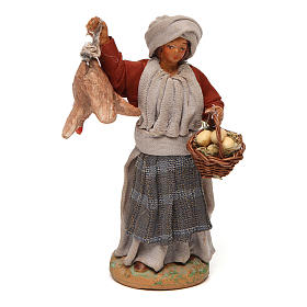 Donna con gallina appesa e cesto di uova 12 cm presepe napoletano