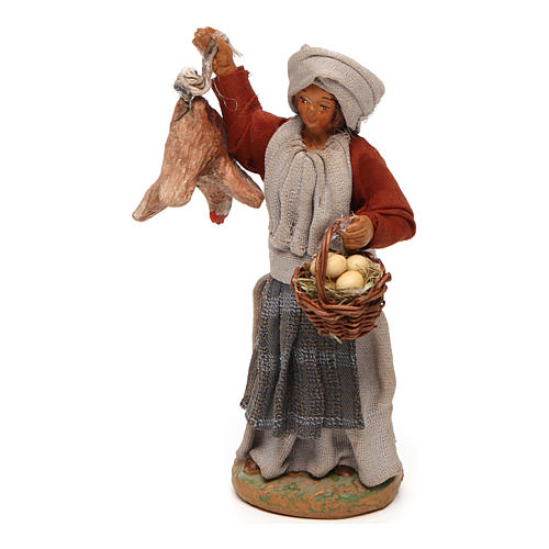 Mulher com galinha na mão e cesta de ovos para presépio napolitano com peças de 12 cm de altura média 2