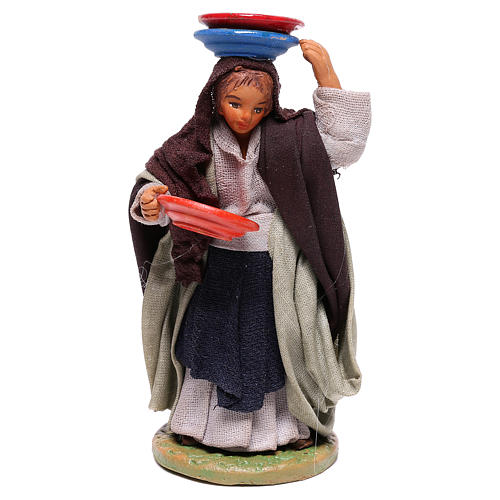 Woman with plates 12 cm for Neapolitan nativity scene 1
