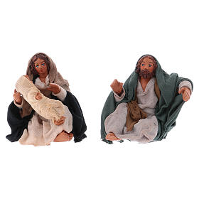 Narodziny Jezusa 12 cm trzy figurki Świętej Rodziny siedzącej szopka neapolitańska