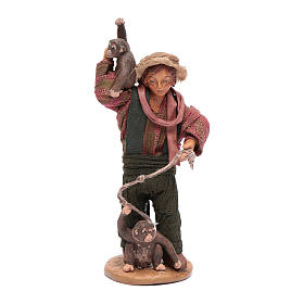 Uomo con scimmie 12 cm in terracotta presepe napoletano
