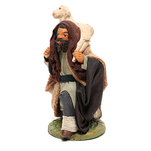 Kneeled shepherd with sheep on shoulders, Neapolitan Nativity Scene 12 cm 2