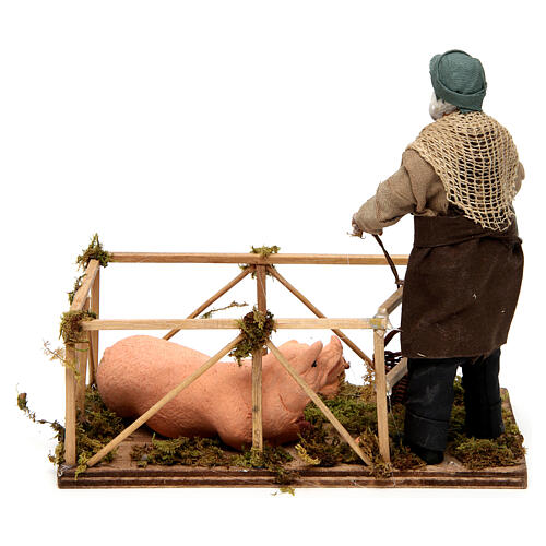Mężczyzna przy zagrodzie świń, szopka neapolitańska 14 cm 4