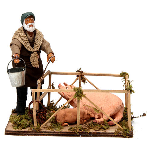 Homem com cerca e porcos para presépio napolitano com figuras altura média 14 cm 1