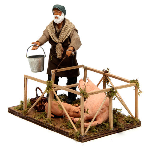 Homem com cerca e porcos para presépio napolitano com figuras altura média 14 cm 2