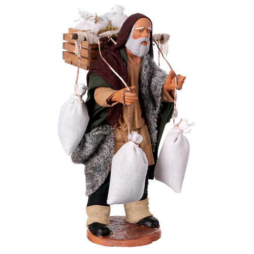 Mężczyzna ze skrzynką i workami mąki, szopka z Neapolu 14 cm 4