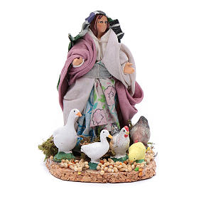 Donna con galline e papere statuina presepe napoletano 8 cm