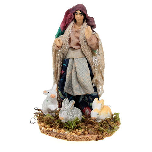 Statue if woman with rabbits 8 cm for  Neapolitan nativity scene 1
