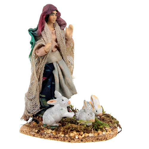 Statue if woman with rabbits 8 cm for  Neapolitan nativity scene 3