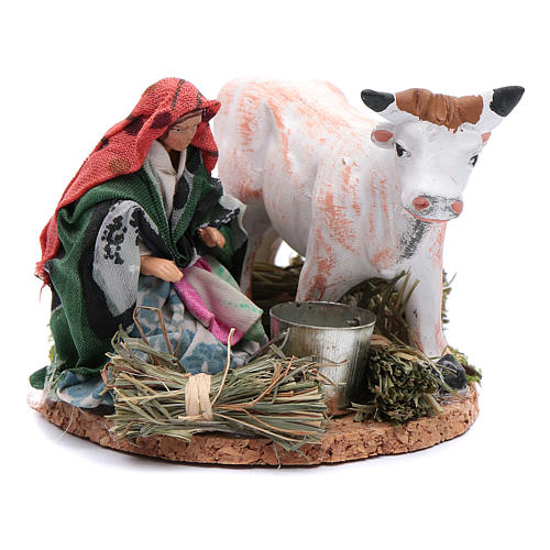 Woman sitting with a bucket and cow 8 cm for Neapolitan nativity scene 1