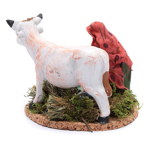 Woman sitting with a bucket and cow 8 cm for Neapolitan nativity scene 3