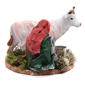 Mujer con vaca y cubo pesebre napolitano estatuilla 8 cm