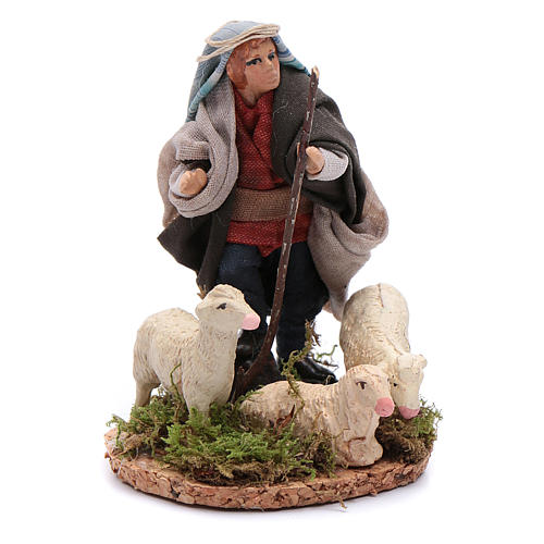 Pastor com ovelhas 8 cm presépio napolitano 1