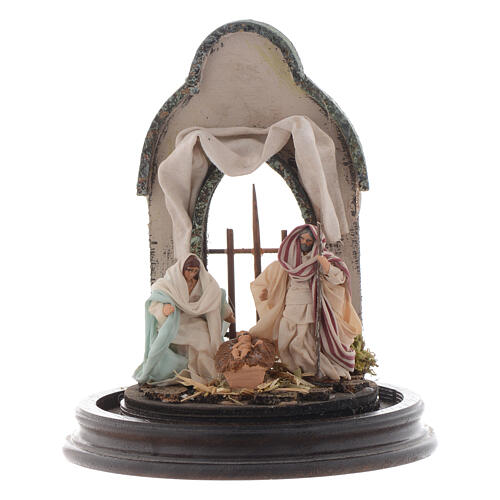 Scena narodzin Jezusa styl arabski, szklana kopuła 20x15 cm, szopka z Neapolu 2