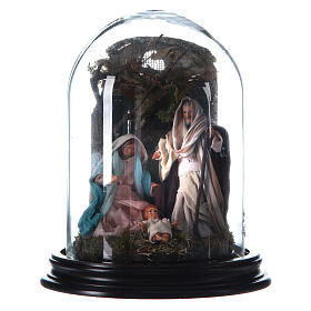 Neapolitan Nativity Scene Holy Family arabian style with setting in glass dome 18.5cm