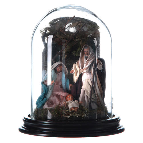 Neapolitan Nativity Scene Holy Family arabian style with setting in glass dome 18.5cm 1