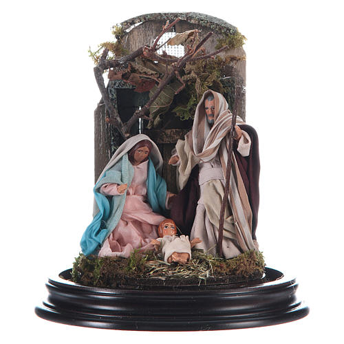 Neapolitan Nativity Scene Holy Family arabian style with setting in glass dome 18.5cm 2