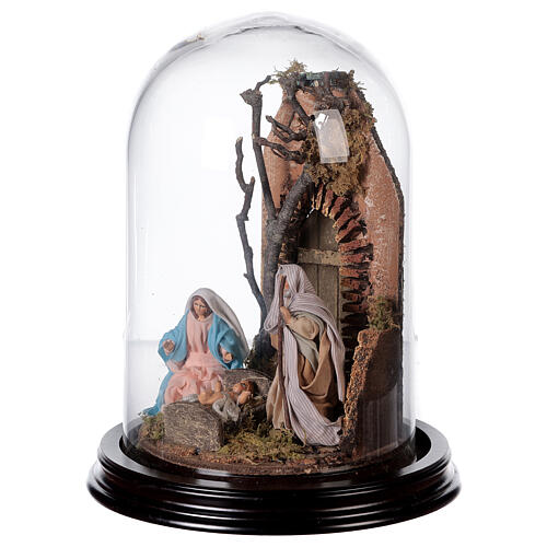 Neapolitan Nativity Scene Holy Family with setting in glass dome 24.5cm 3