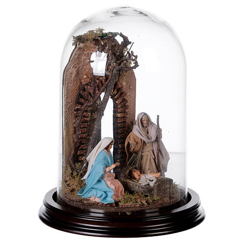 Neapolitan Nativity Scene Holy Family with setting in glass dome 24.5cm 4
