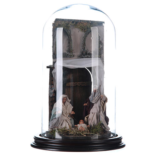 Neapolitan Nativity Scene Holy Family arabian style in glass dome 29cm 1