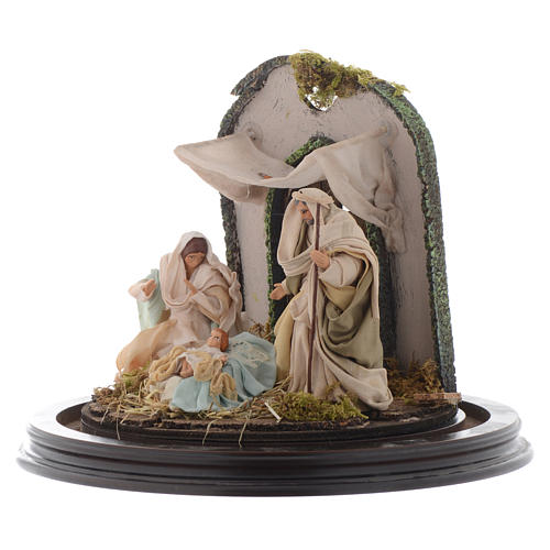 Nativity scene with glass domed roof on a wooden base for Neapolitan nativity scene 3