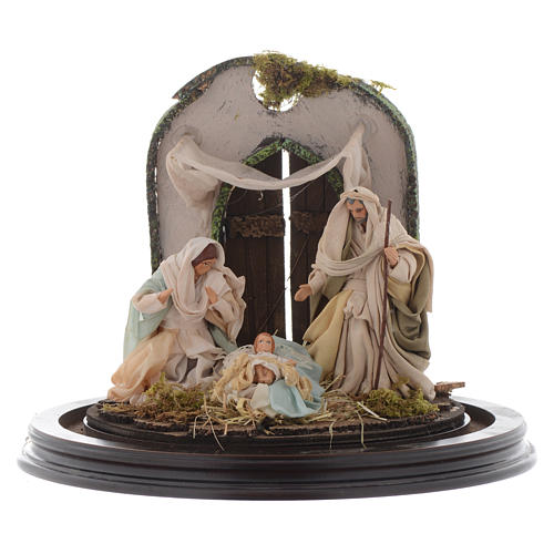Scena nativita con cupola su base legno presepe napoletano 2